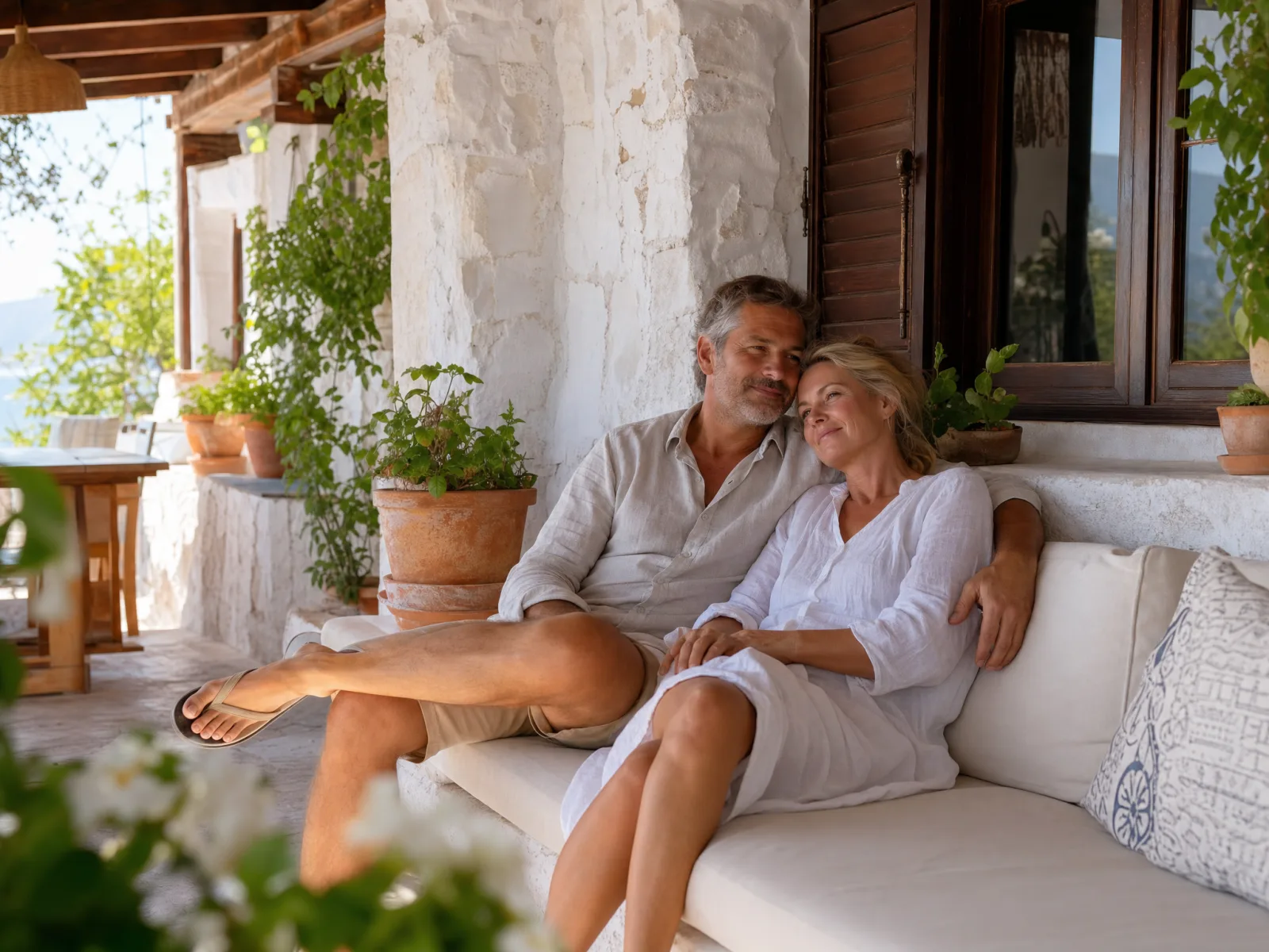 An affluent couple relaxing at home, confident their Croatian property is well cared for